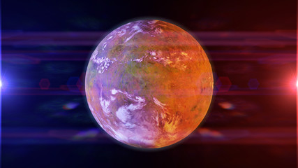 beautiful exoplanet, part of an alien binary star system with a red and blue star (3d space rendering)