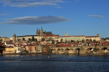 panoramic view to the Charles bridge in Prague