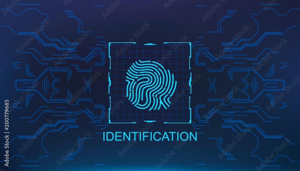 Aufkleber finger scan in futuristic style biometric id with futuristic hud interface fingerprint scanning