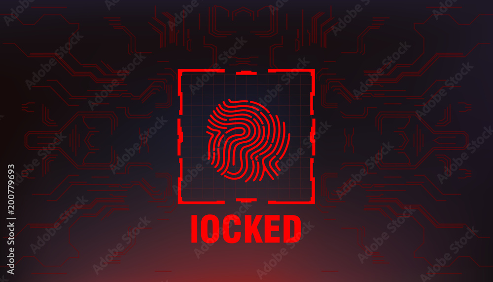 Aufkleber finger scan in futuristic style biometric id with futuristic hud interface fingerprint scanning