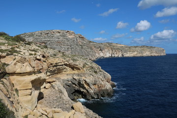 Landscape of Blue Wall nearby Wied iz Zurrieq on the Mediterranean Sea, Malta