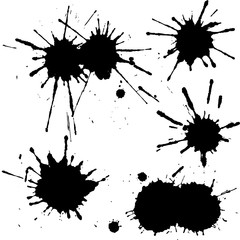 Fototapeta premium Black ink paint spots. Drops texture isolated on white background. Set for grunge splash textures. Vector illustration.
