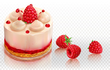 Creamy cake with raspberries