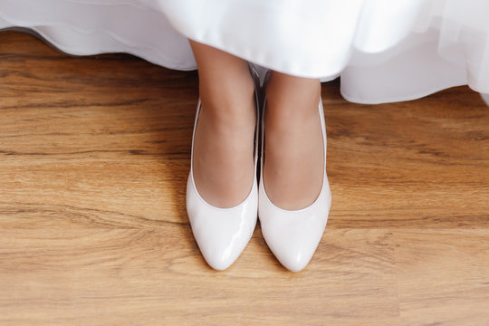 Top View Wedding White Shoes