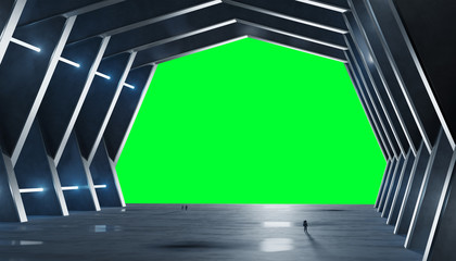 Huge blueish hall spaceship interior isolated 3D rendering