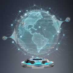 Globe network hologram projector with digital connection 3D rendering