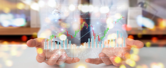 Businessman using 3D rendering stock exchange datas and charts