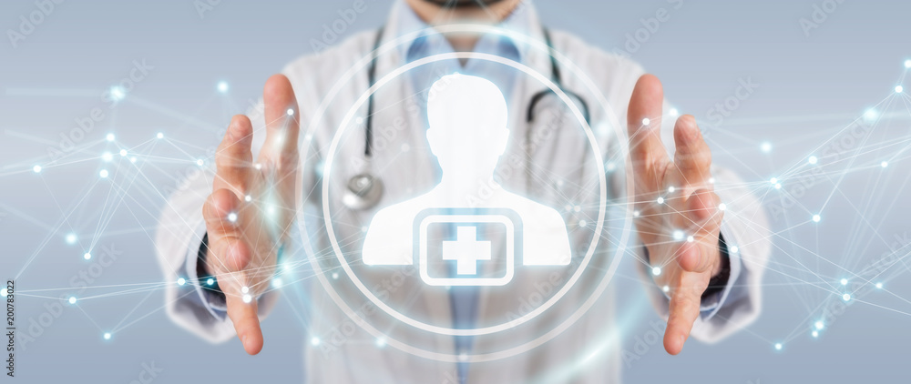 Poster doctor using digital medical futuristic interface 3d rendering
