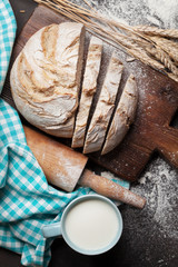 Homemade crusty bread and milk