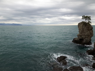 Beautiful caption of the sea from Portofino in winter days with some clouds