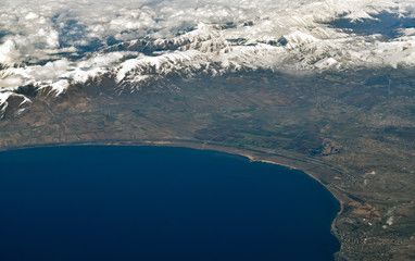 Lake Sevan and Caucasus Mountains