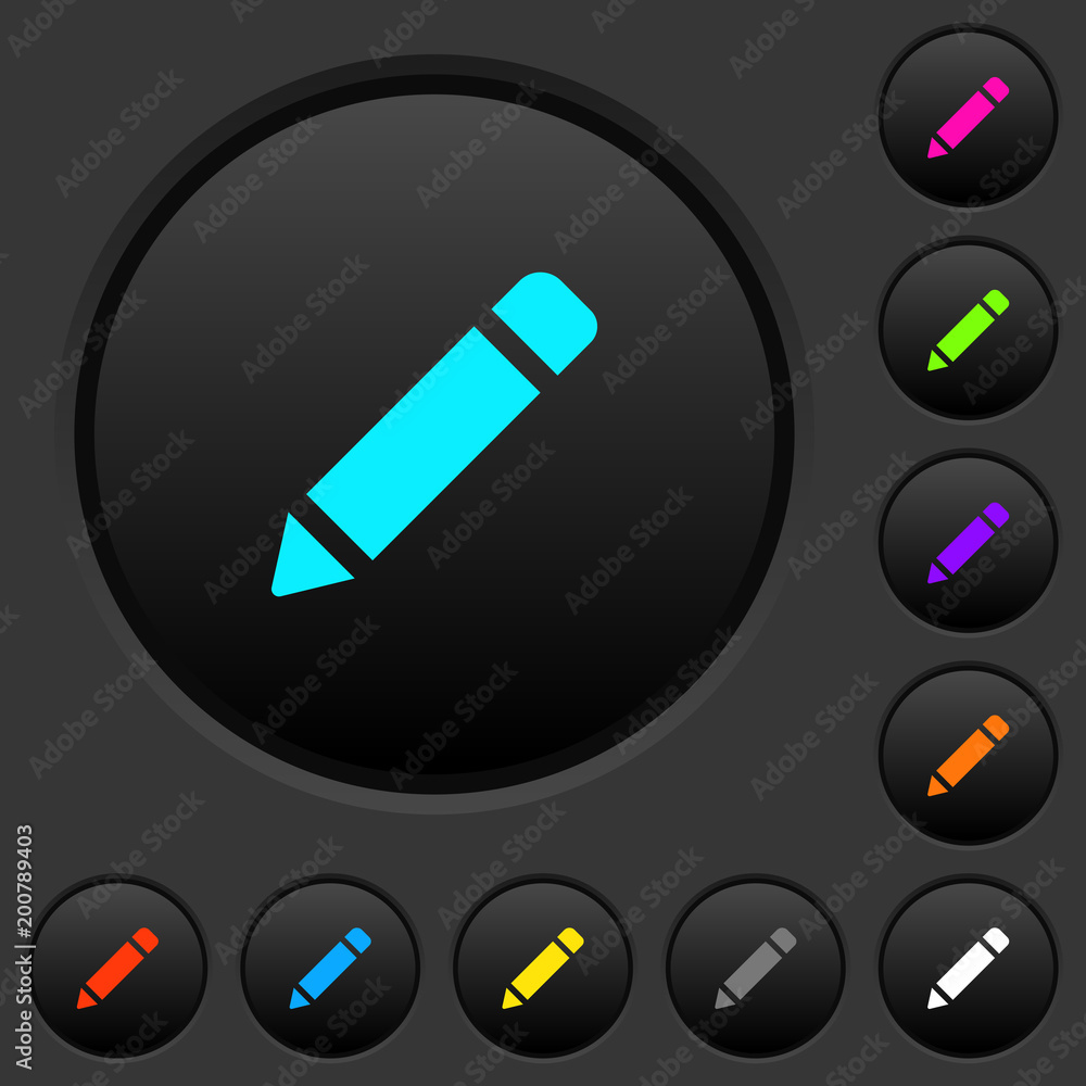 Poster single pencil with rubber dark push buttons with color icons
