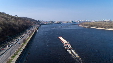 Obraz premium Aerial view of the barge with sand