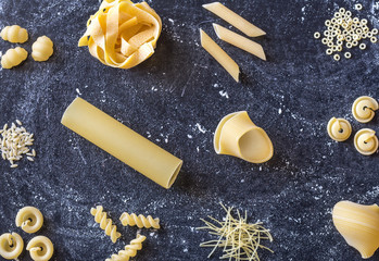 Various types of raw pasta