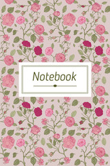 Abstract cover design with floral pattern. Title page template for notebook, copybook, sketchbook or diary.
