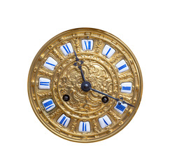 The dial of the old clock on a white background.