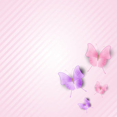Pink striped background with butterflies.