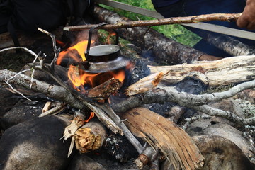 Coffee break in the mountains Lomsdal vally in Northern Norway