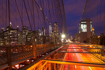 Fototapeta na wymiar Lights of Manhattan from Brooklyn Bridge, NYC