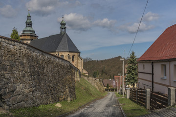 Fototapeta na wymiar Church in Horni Slavkov town in spring time