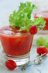 Natural tomato juice in a glass.