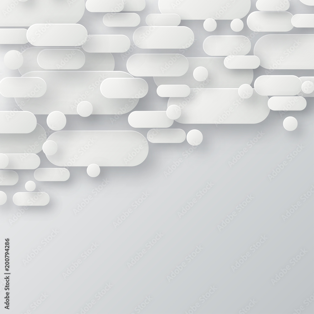 Poster abstract 3d background with white paper geometric shapes, lines and circles with drop shadows on whi
