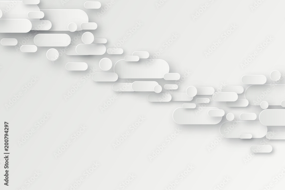 Poster abstract 3d background with white paper geometric shapes, lines and circles with drop shadows on whi