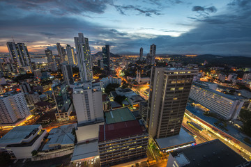 Panama City in the twilight in Panama City