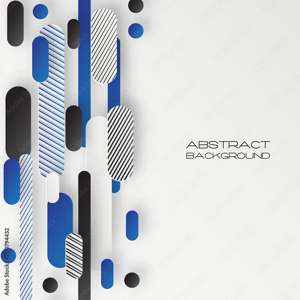 Poster abstract 3d background with white striped and colorful paper geometric shapes, lines and circles wit