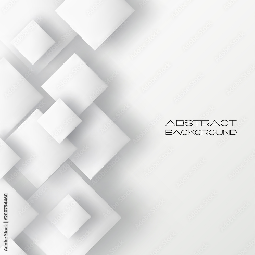 Poster abstract 3d background with white paper geometric shapes, rectangle tile with drop shadows on white 