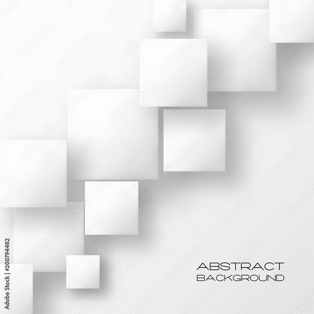 Poster abstract 3d background with white paper geometric shapes, rectangle tile with drop shadows on white 
