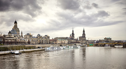 Obraz na płótnie Canvas Scenic view of the old town architecture of Dresden Saxony, Germany and Elbe river