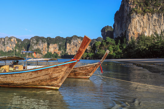 Long boat on Andaman sea, Poda island in Thailand	