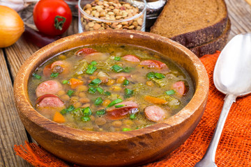 Country soup with lentils and sausages