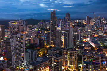 Fototapeta na wymiar Panama City in the twilight in Panama City