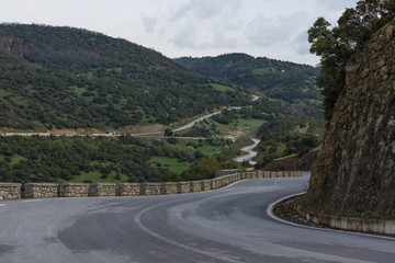 The serpentine road high in the Greece mountains