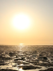 Spring in the city on the shore of the bay drift ice on the river
