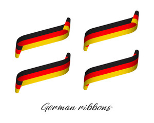 Set of four modern colored vector ribbons with German tricolor isolated on white background, flag of Germany, German ribbons
