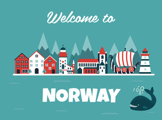 Set of Norway landmarks. Vector illustration