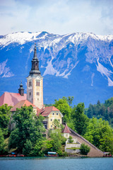 Fototapeta premium Lake Bled at the foothills of the Julian Alps, Slovenia.