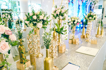 Wedding Welcome table with luxury decoration with rose flower