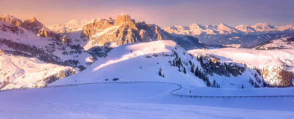Mountain and spine of Dolomiti covered with snow