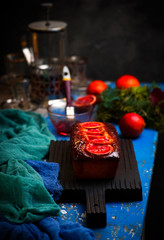 blood orange greek yogurt poppy seed breakfast cake.selective focus