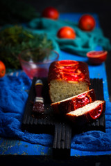 blood orange greek yogurt poppy seed breakfast cake.selective focus
