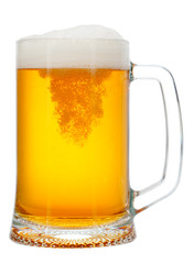 cold mug of beer with foam isolated on white background