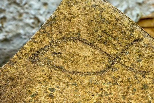 Ichthus christian symbol in stone