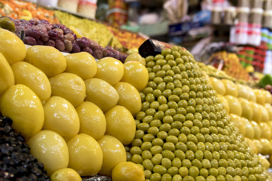 olives and lemons at a marrakesh market