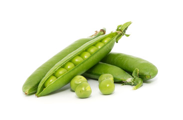 fresh green peas isolated on a white background