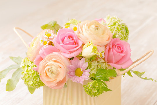 Romantic flower bouquet  -  Pastel-colored background