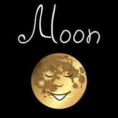 Anthropomorphic satellite moon vector cute face colored illustration space